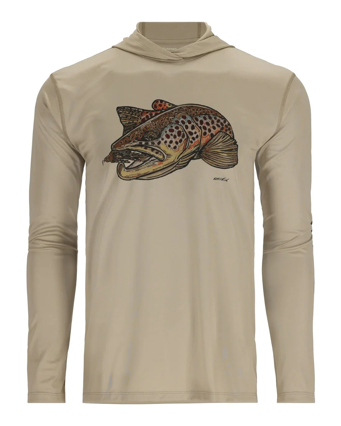 Simms Men's Tech Hoody - Artist Series - Stone/Brown Trout  FFF Logo - Image 2